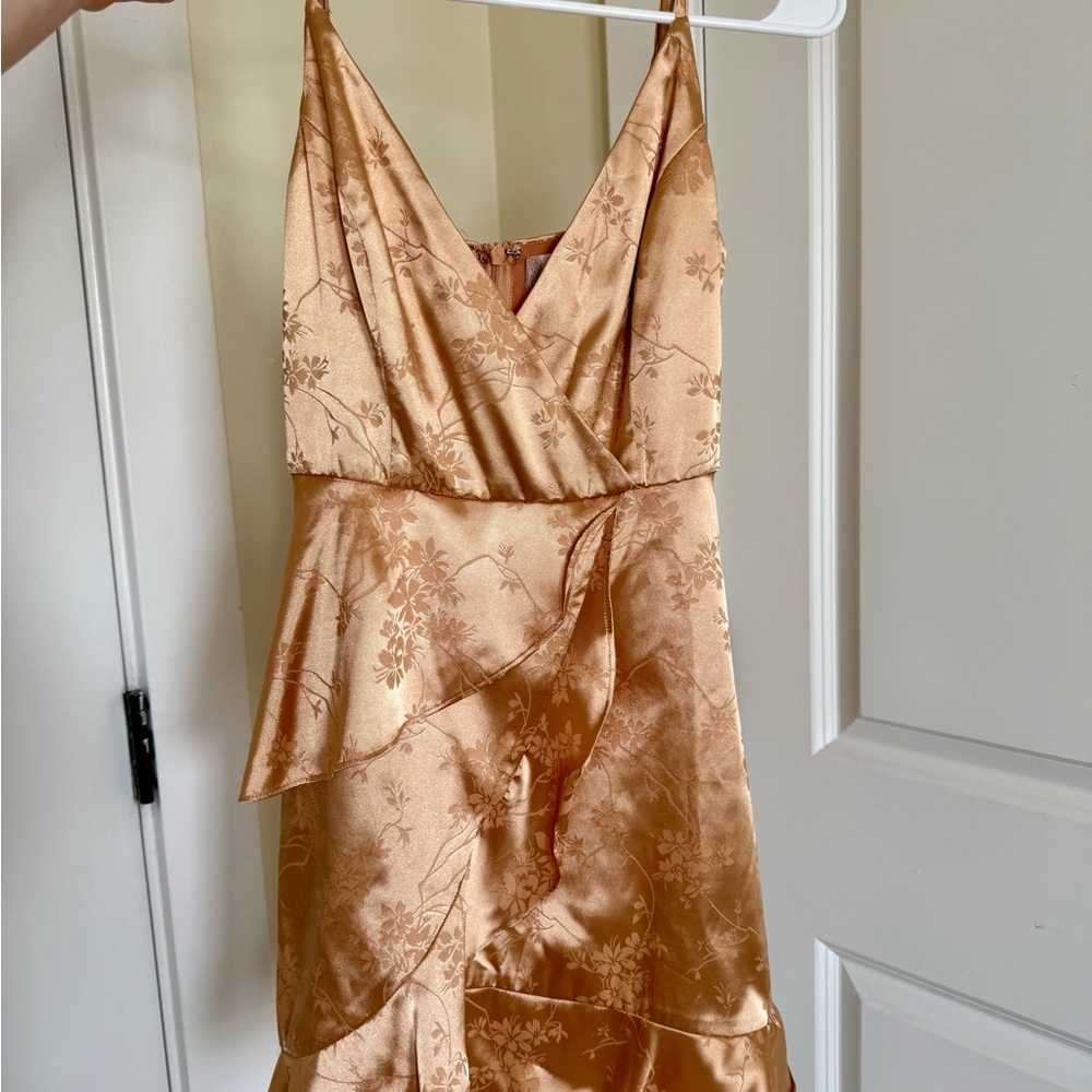 Altar'd State Floral Satin Mini Dress - Gold